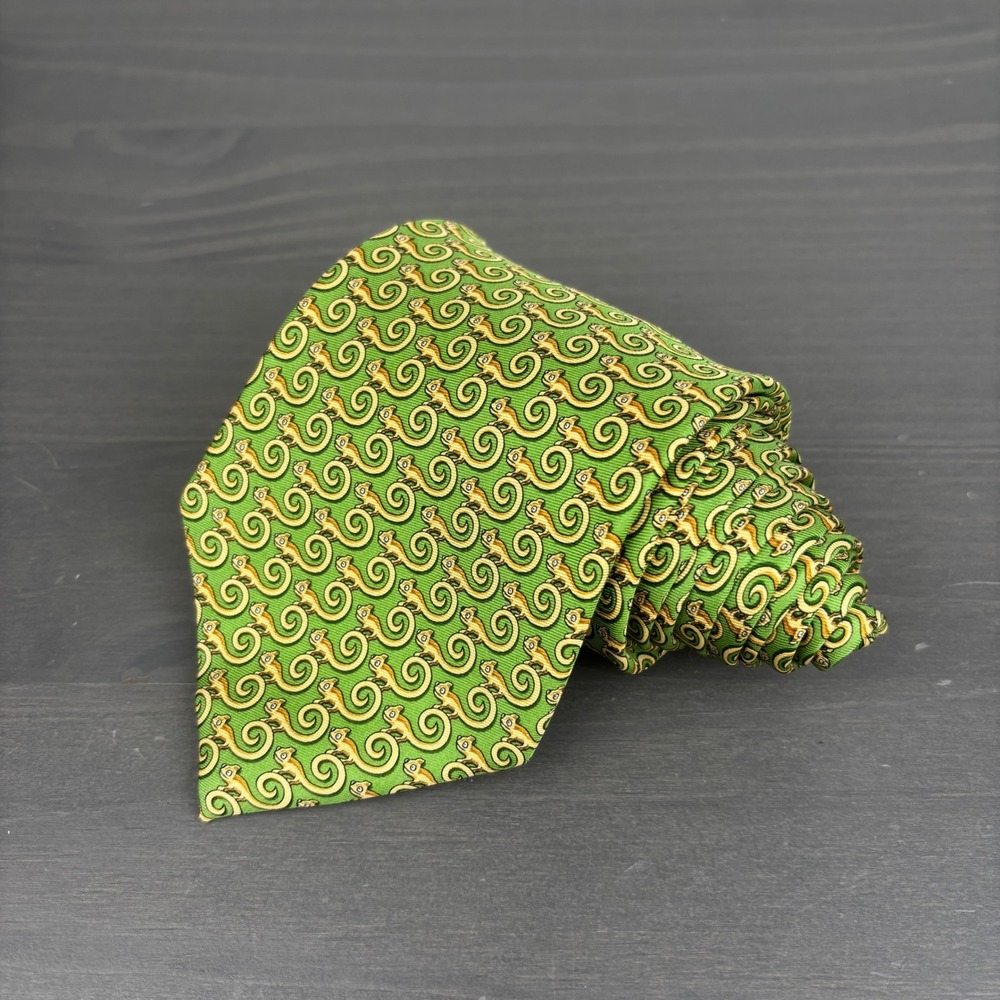 Bird Dog Bay Neckwear Men's Novelty Silk Necktie Green‎ Leaping Lizards Pattern